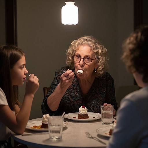 Elderly Woman Enjoying Dessert Together