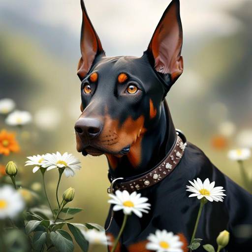 Realistic Doberman in Floral Setting
