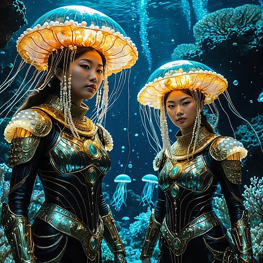 Luminous Jellyfish Humanoids in Pearl Armor