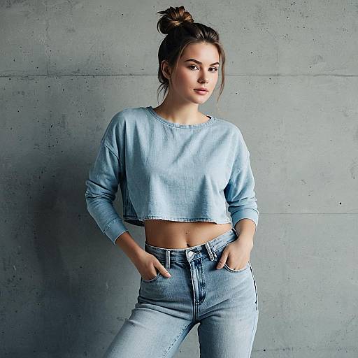 Young Woman in Blue Crop Top and Jeans