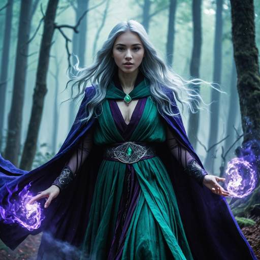 Young Female Mage Casting Magic in Enchanted Forest