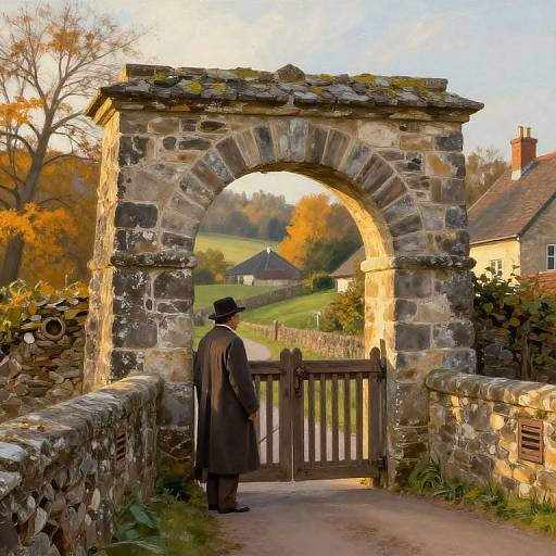 Tollkeeper at Autumn Village Bridge