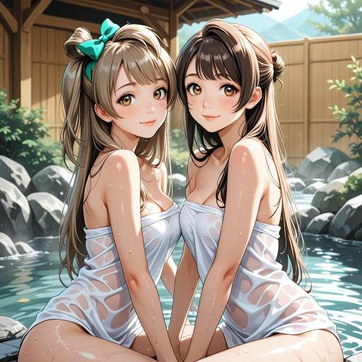 Charming Onsen Scene with Minami Kotori