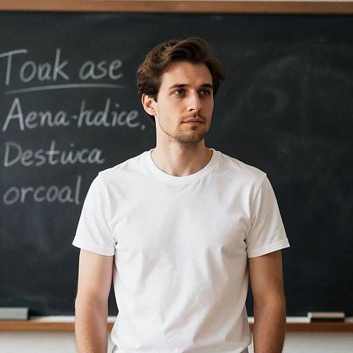Man Standing in Front of Chalkboard