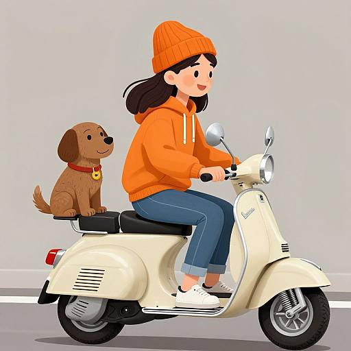 Joyful Ride with Dog on Vespa