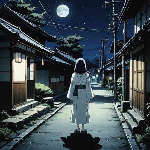 Silent Yokai in Moonlit Japanese Village