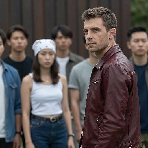 Maroon Jacket Man Looking Over Shoulder