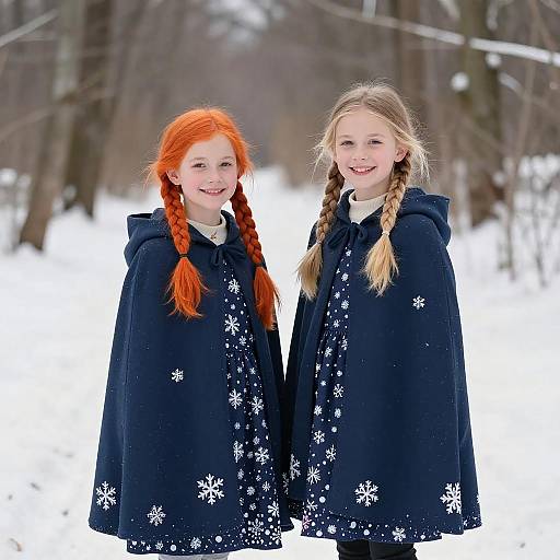 Cheerful Winter Girls in Matching Capes