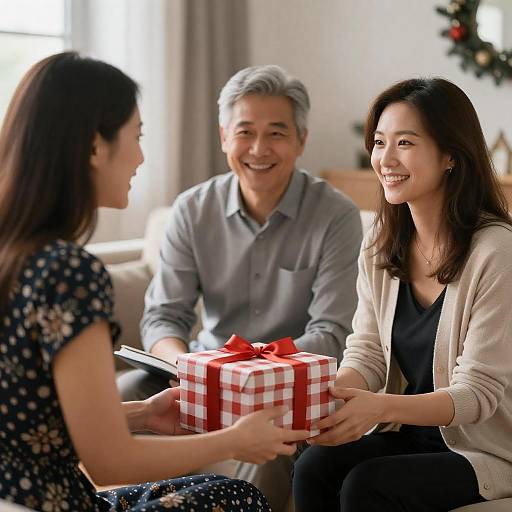 Cozy Living Room Christmas Gift Presentation