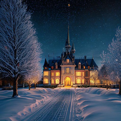 Enchanting Winter Castle at Sunset