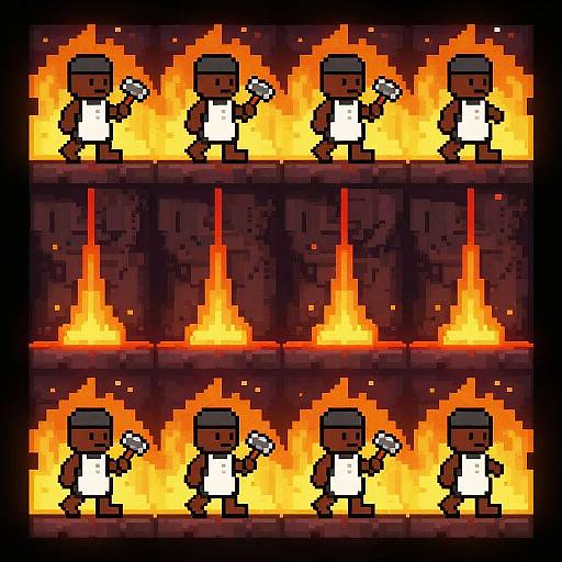 Pixel Art Blacksmith Lava Walk Loop