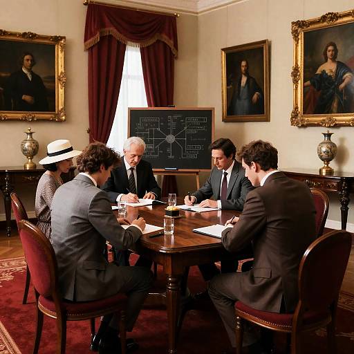 Formal Meeting in Ornate Room Setting