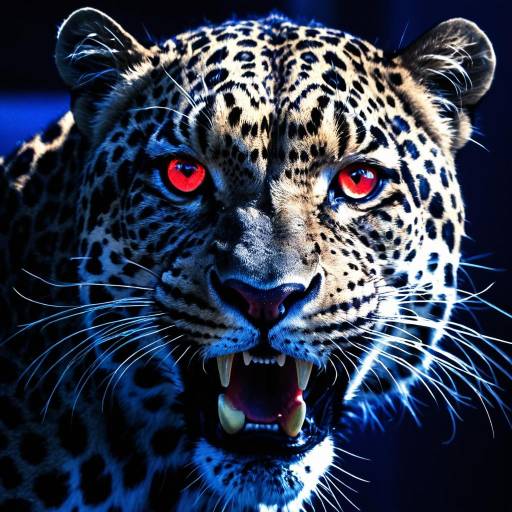 Snarling Leopard with Red Eyes in Dramatic Lighting