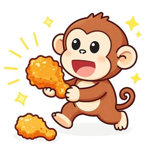Cute Monkey Enjoying Fried Chicken