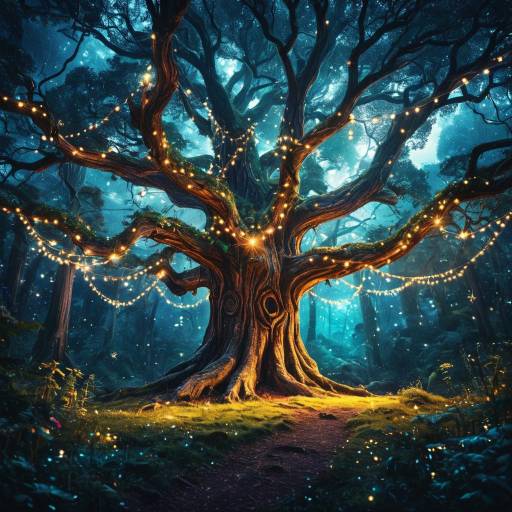 Enchanted Ancient Tree with Fairy Lights