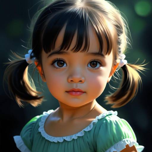 Portrait of Little Girl with Pigtails