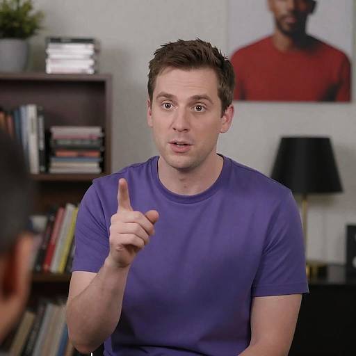 Casual Indoor Discussion with Bookshelf Background