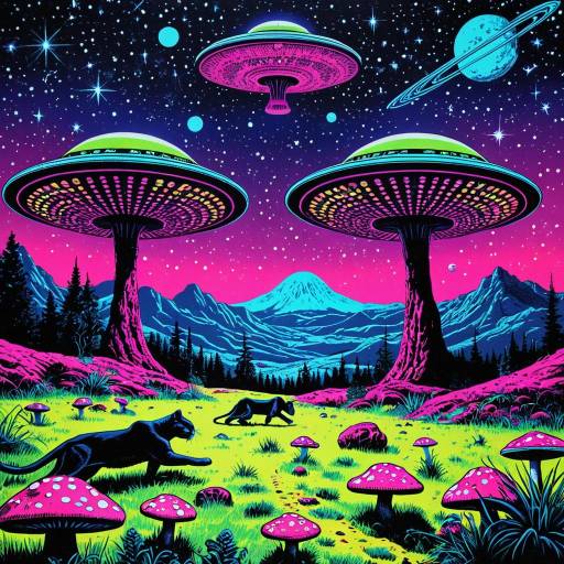 Psychedelic 70s Starry Cougar Poster Psychedelic 70s Starry Cougar Poster