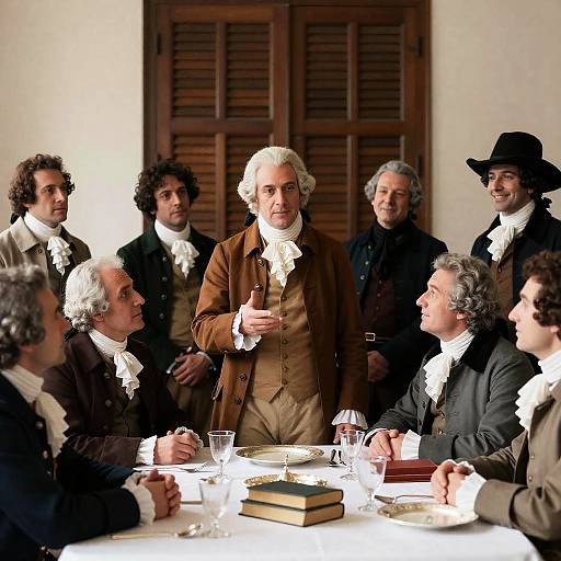 18th Century Men Gathered Round Table