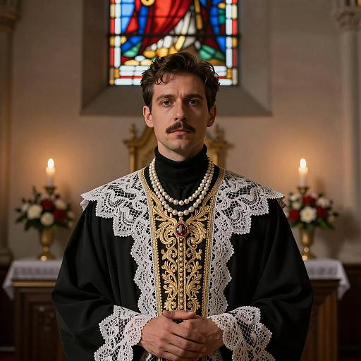 Elegant Man in Dimly Lit Church
