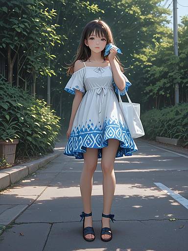 Realistic Woman in Tie-Dye Handkerchief Dress