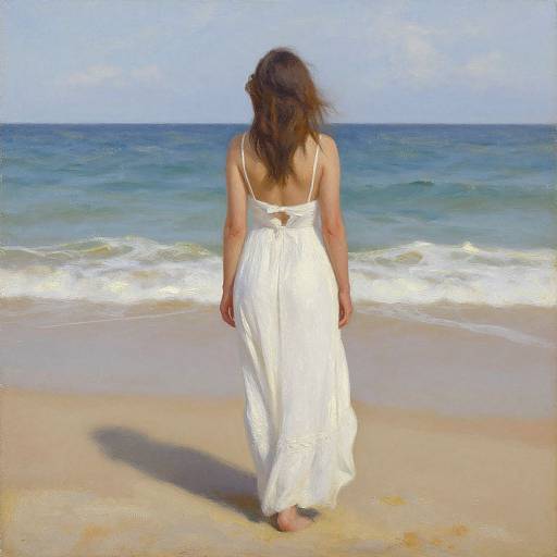 Woman in White Dress on Beach