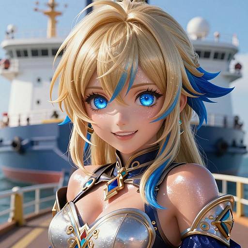 Epic Blue-Haired Anime Warrior