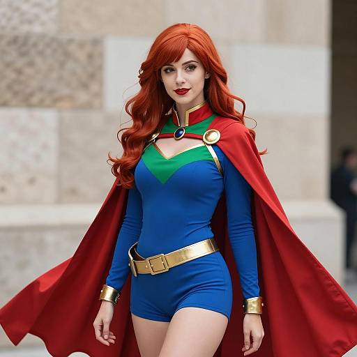 Woman in Miss Martian Cosplay Costume