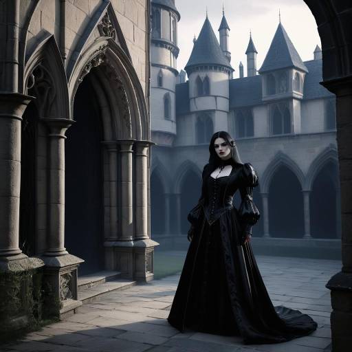 Vampire in Gothic Castle Courtyard