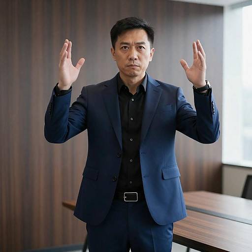 Intense Man in Blue Suit Portrait