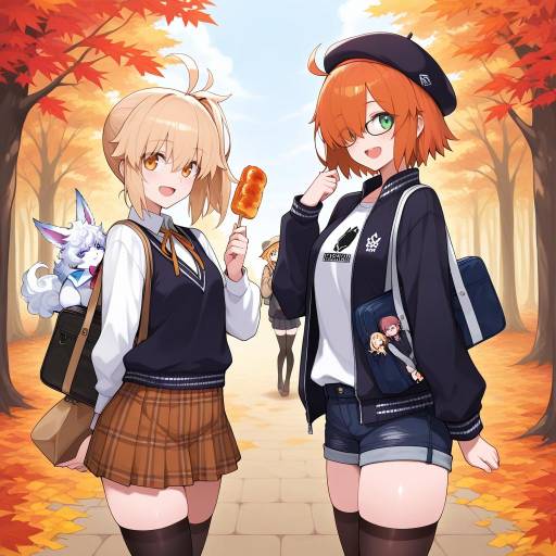 Autumn Themed Illustration of Four Girls