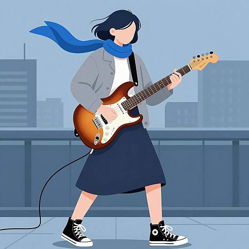 Person Playing Electric Guitar in Urban Setting