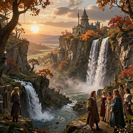 Retrofuturistic Rivendell Autumn Scene