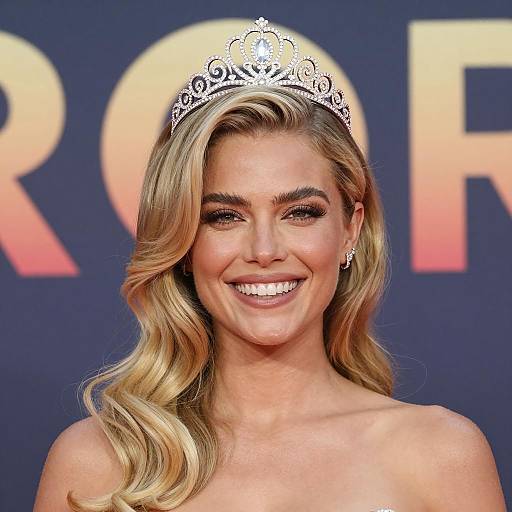 Smiling blonde woman with silver tiara