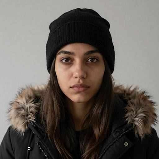 Melancholic Woman in Beanie Portrait