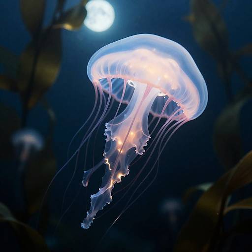 Bioluminescent Jellyfish in Kelp Forest