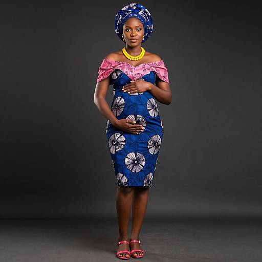 Pregnant African Woman in Stylish Ankara Dress