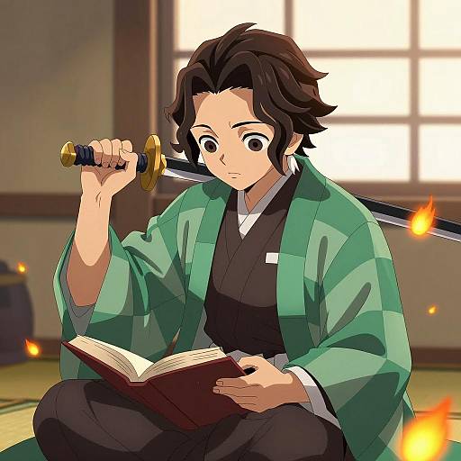 Androgynous Character with Fireflies and Sword