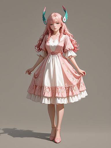 Woman in Pink Fit and Flare Dress with Bohemian Style