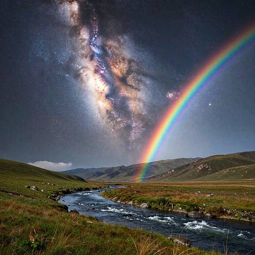 Photorealistic Galaxy Sky Over Mountain River