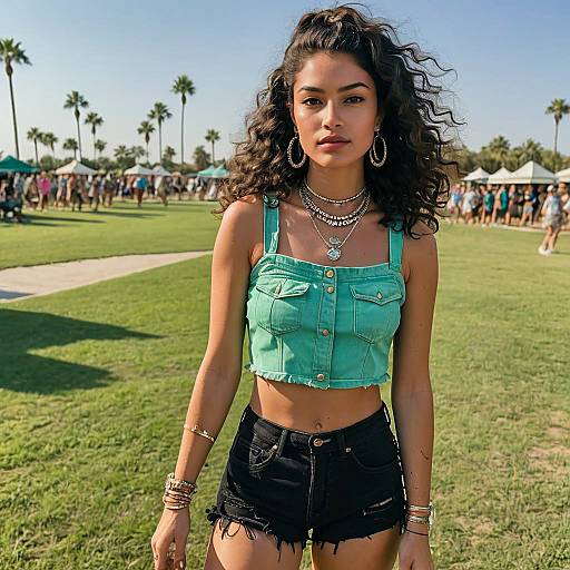 Young Woman at Outdoor Festival in Bohemian Outfit