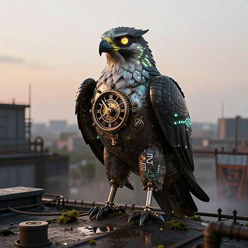 Steampunk Clockwork Falcon at Dusk