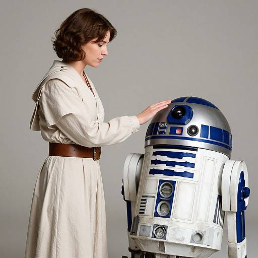 Woman Touching R2-D2 Droid