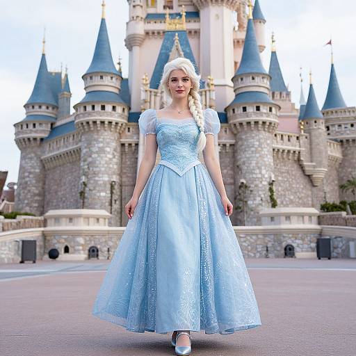 Woman in Blue Elsa Dress