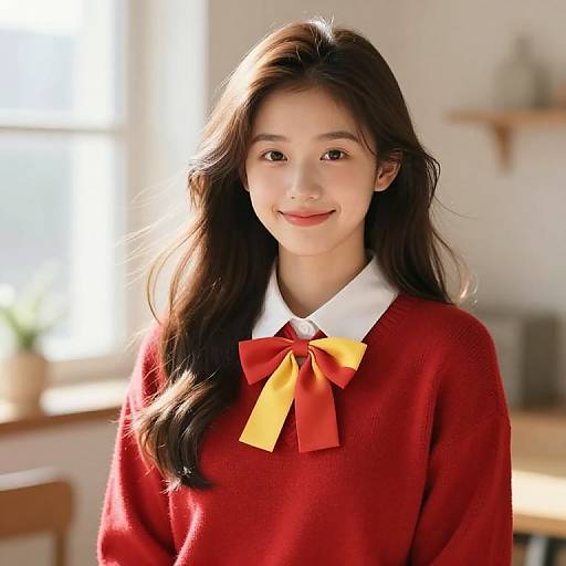 Cheerful Girl in Cozy Red Sweater