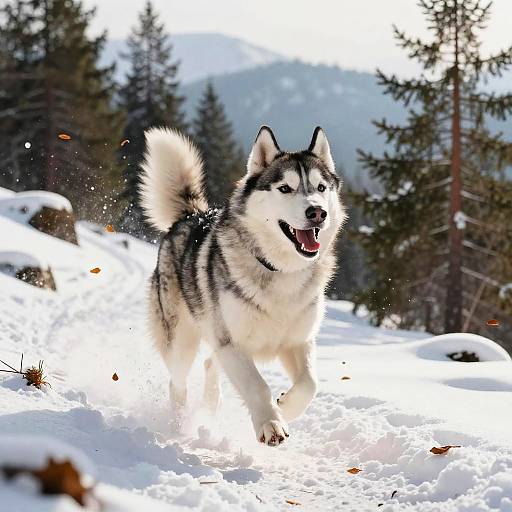 Joyful Siberian Husky Running in Snow
