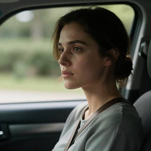 Introspective Woman Gazing from Car Window