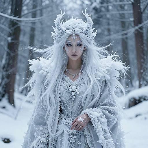 Majestic Snow Deity in Frozen Forest