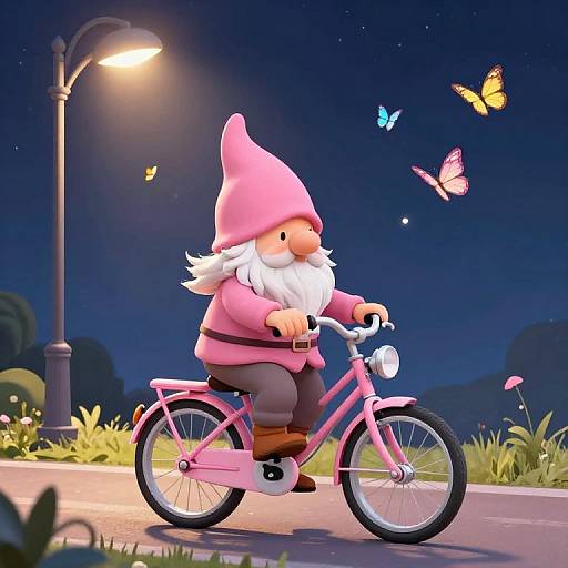Whimsical Gnome Riding Pink Bicycle