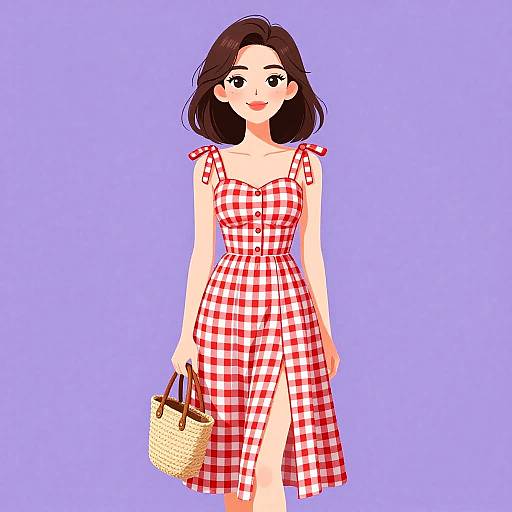 Retro Summer Woman in Gingham Dress
